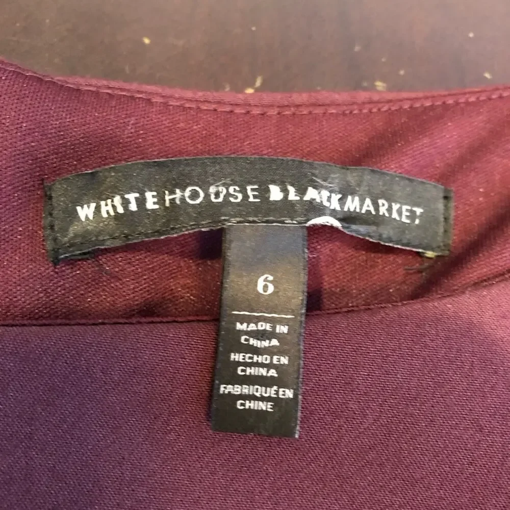 WHBM wine maroon purple bell sleeve midi sheath dress size 6